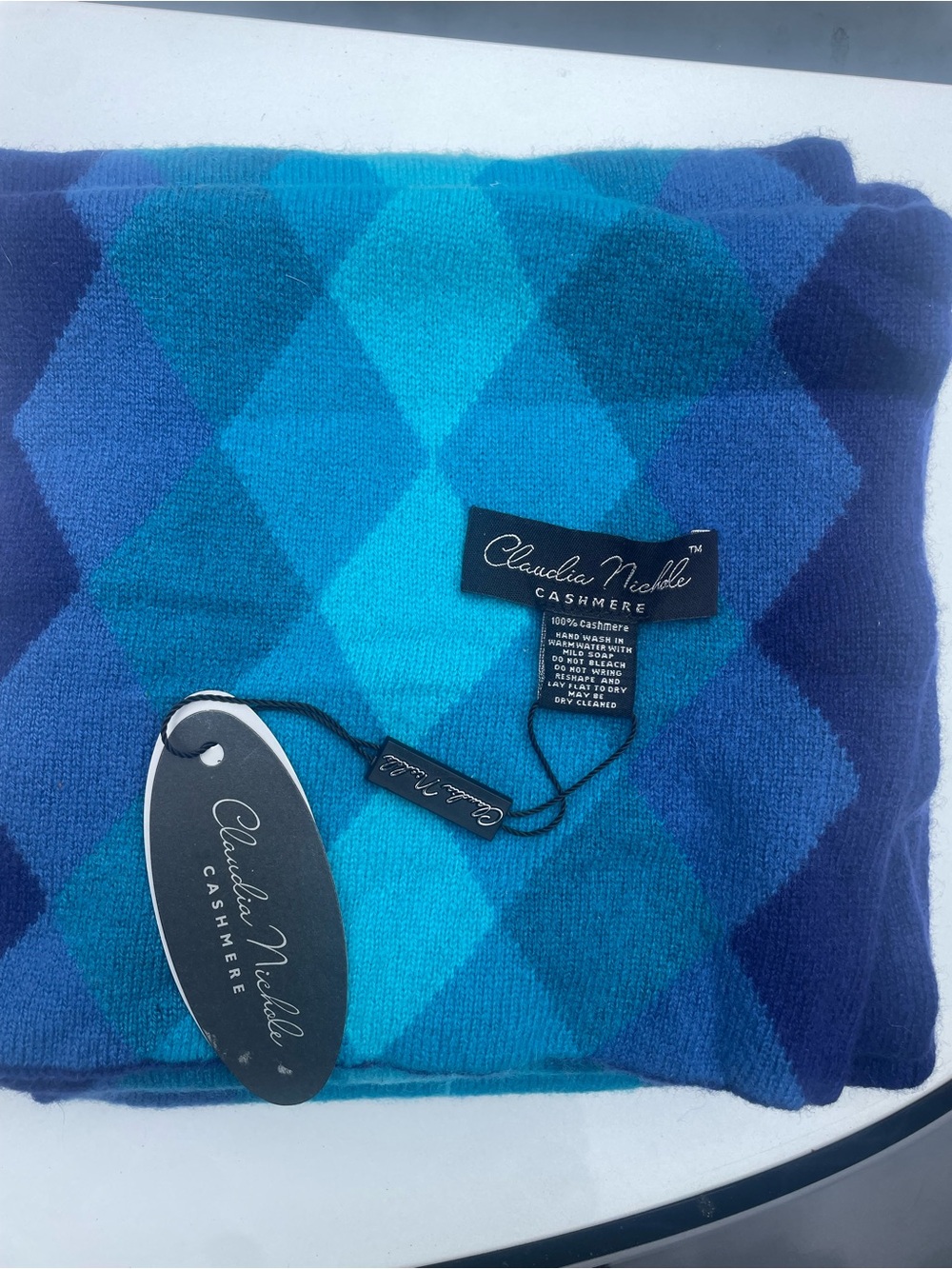 Claudia Nichole Teal & Navy Argyle Cashmere Wrap